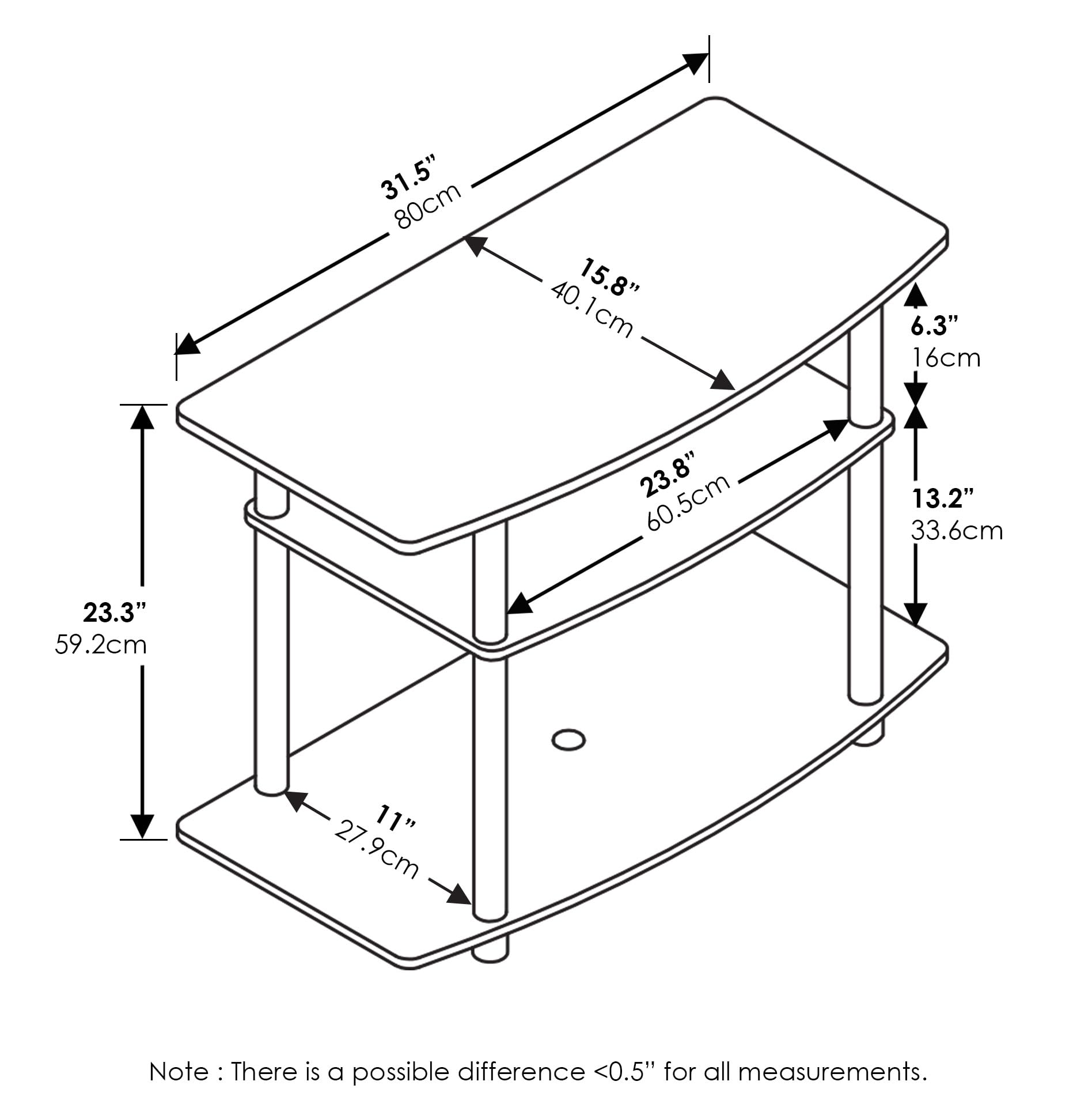 Furinno Turn-N-Tube No Tools 3-Tier Entertainment Center TV Stand for TV up to 32 Inch, Plastic Round Tubes, Espresso/black